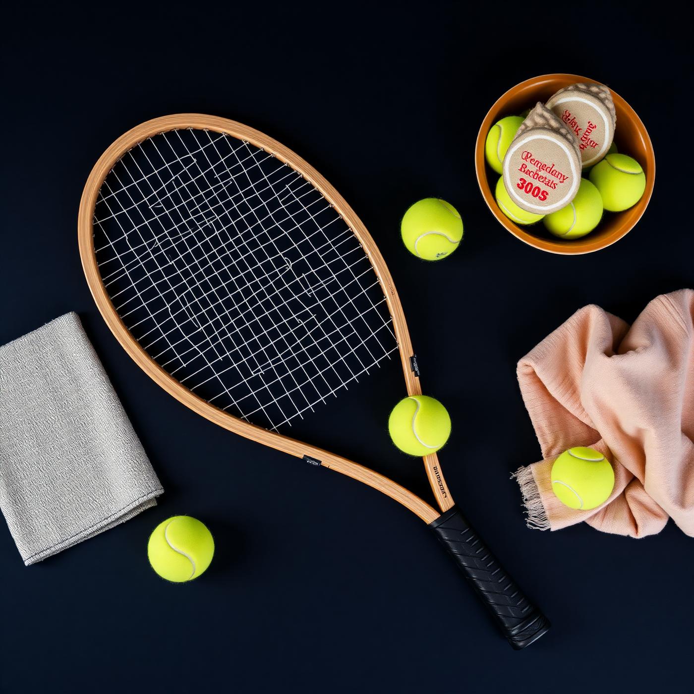 Tennis equipment flat lay